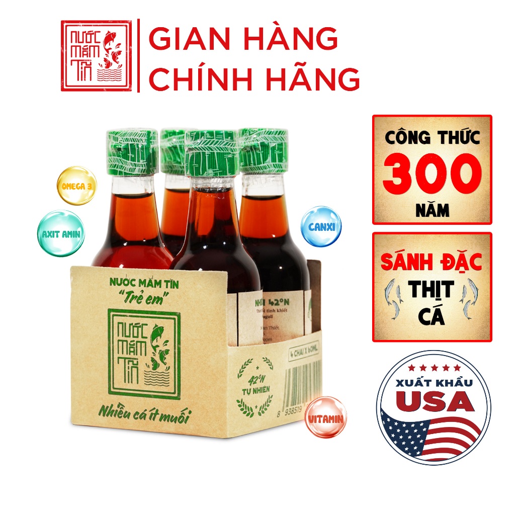 [LỐC 4 CHAI 42N 60ML] Nước mắm tĩn trẻ em cho bé ăn dặm độ đạm 42N 60ML nhiều cá ít muối