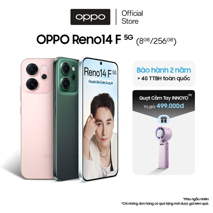 Điện thoại OPPO Reno14F 5G 8GB/256GB có NFC, nhân bản ứng dụng, AI Camera, Chụp dưới nước
