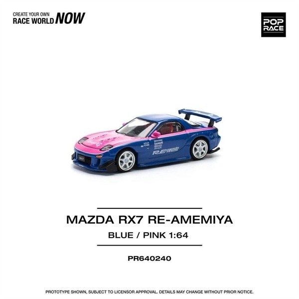 Mô hình xe Mazda RX7 Re-Amemiya - blue/pink tỉ lệ 1:64 Poprace PR640240