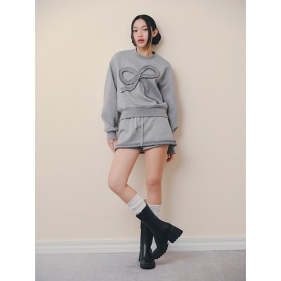 Set OLV áo và chân váy len trẻ trung năng động Gray Bow Long Sleeves Knit Set phù hợp đi chơi