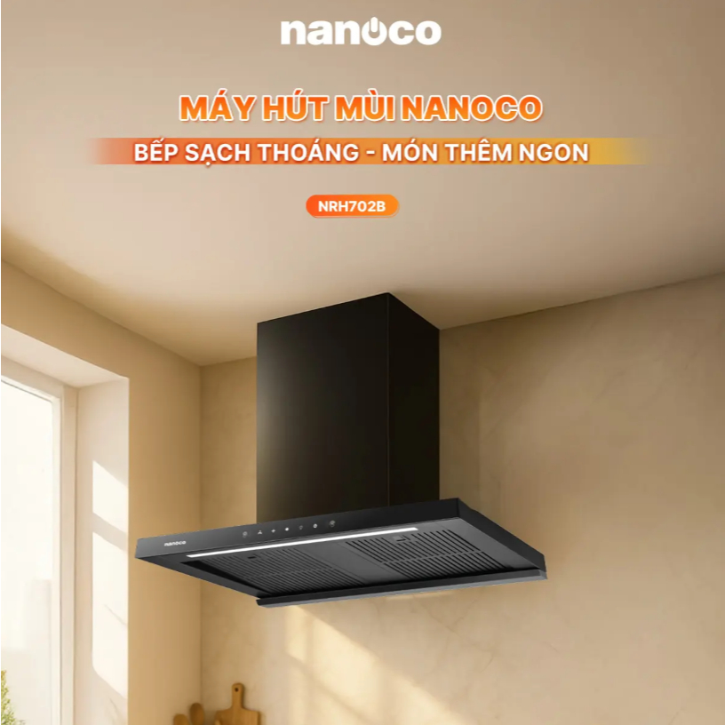Máy hút mùi T-Shape 70 cm động cơ BLDC 100% dây đồng Nanoco model NRH702B (tấm lọc kim loại 2 vách n