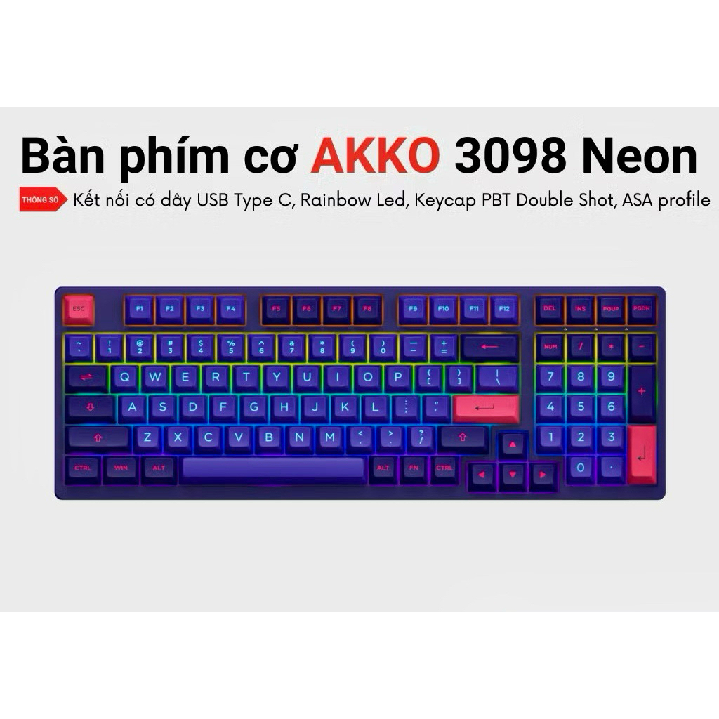 Bàn Phím Cơ AKKO 3098 Neon - Hàng Chính Hãng ( Like new )