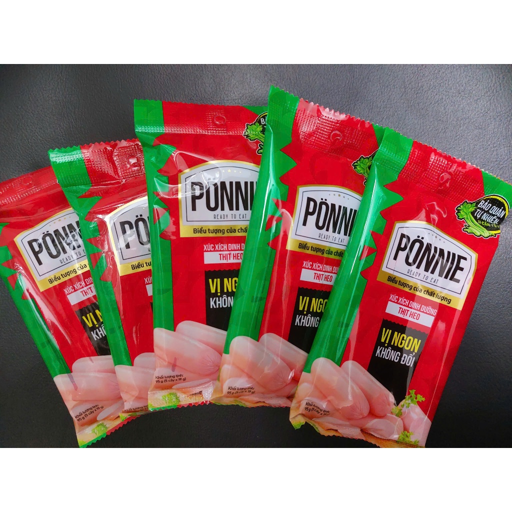 COMBO 10 GÓI XÚC XÍCH DINH DƯỠNG PONNIE HEO 95G-Xúc xích dinh dưỡng PONNIE thịt heo gói 95g (5 cây x