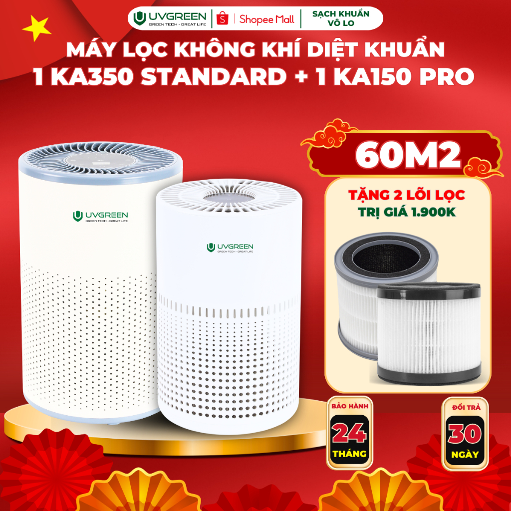[UVG] [TẶNG 2 LỌC] Combo Máy Lọc Không Khí Diệt Khuẩn UVGREEN KA350 Và KA150, Công Nghệ UVC LED & IO