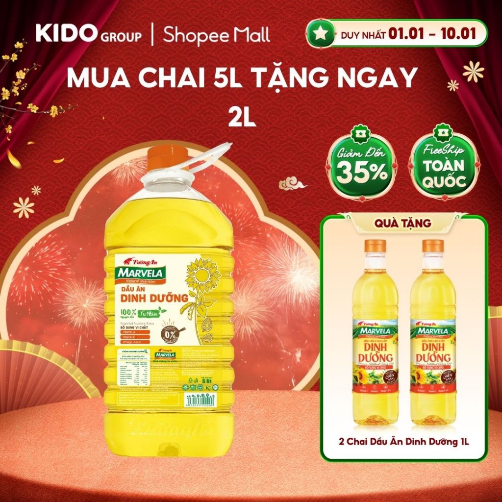 [ MUA 5L TẶNG 2L ] Dầu Ăn Dinh Dưỡng Tường An Marvela 5L.