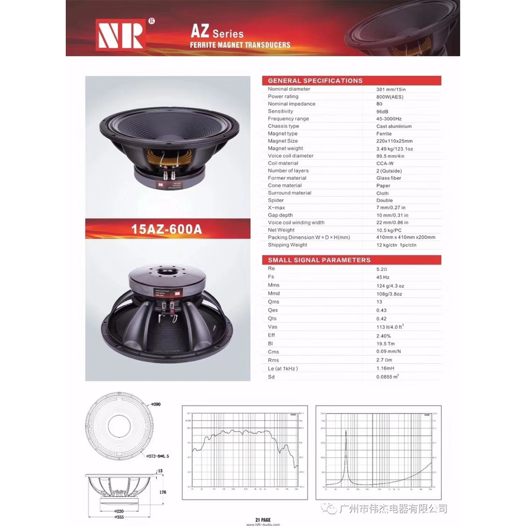 Loa Bass 40 NR, Model: 15AZ-600A, từ 220 coil 100 (1 cái)