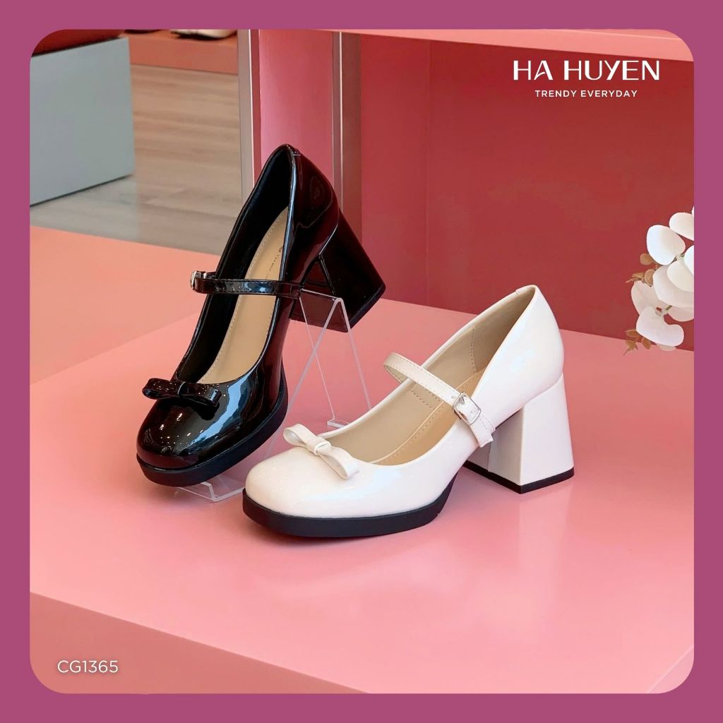 Giày cao gót nữ, giày mary jane HÀ HUYỀN phong cách lolita da bóng gót vuông 7cm - CG1365