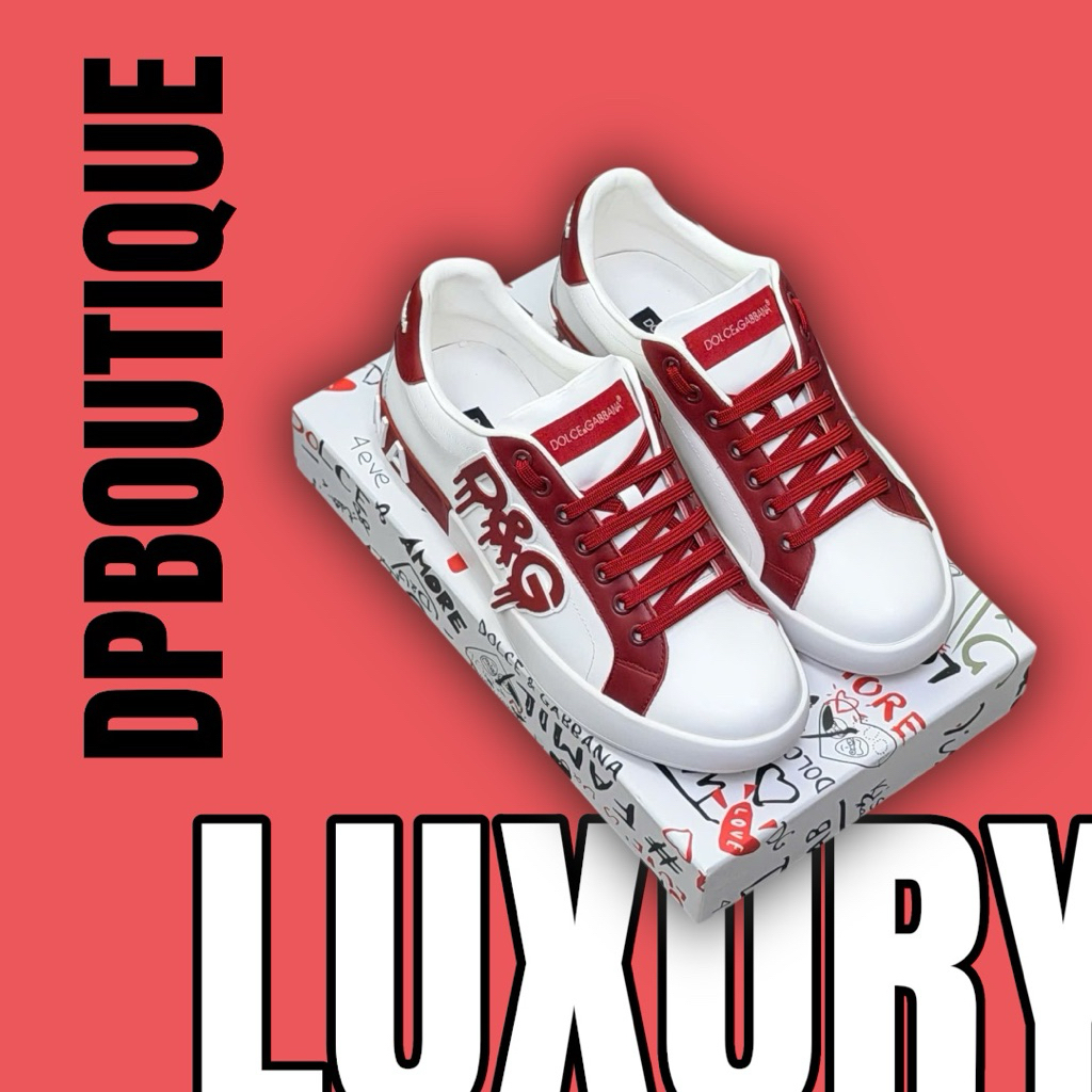 [ DPBoutique.hn 2 ] - Giày Sneaker Trắng Viền Đỏ Chữ Thêu Cao Cấp [ Full Box ]