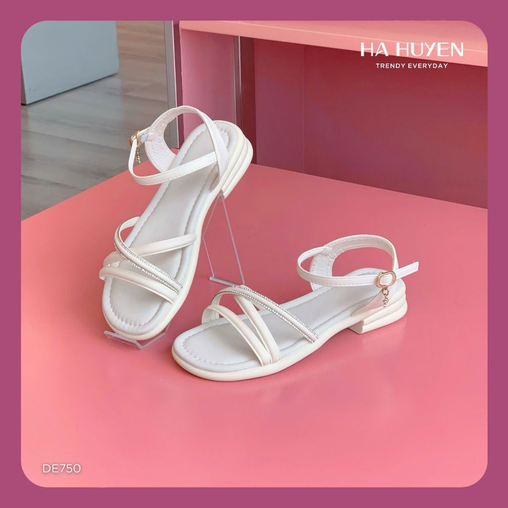 Dép sandal nữ HÀ HUYỀN quai quấn mix đá quai cổ khóa cài 3cm - DE750