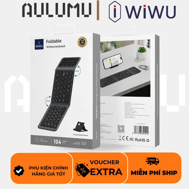 Bàn Phím WiWU FMK-05 Gập Gọn Tiện Lợi Kết Nối Bluetooth Cho Laptop| Máy Tính Bảng| Điện Thoại