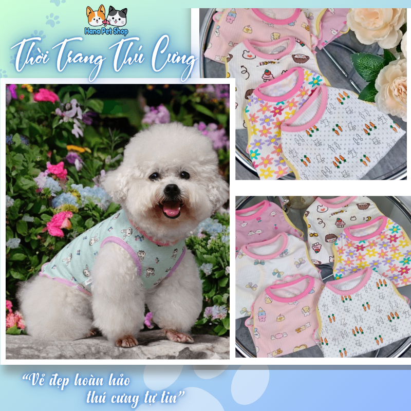 LẺ SIZE Áo thun cho thú cưng vải thun gân hàn mềm ,mỏng ,co giãn thoáng mát