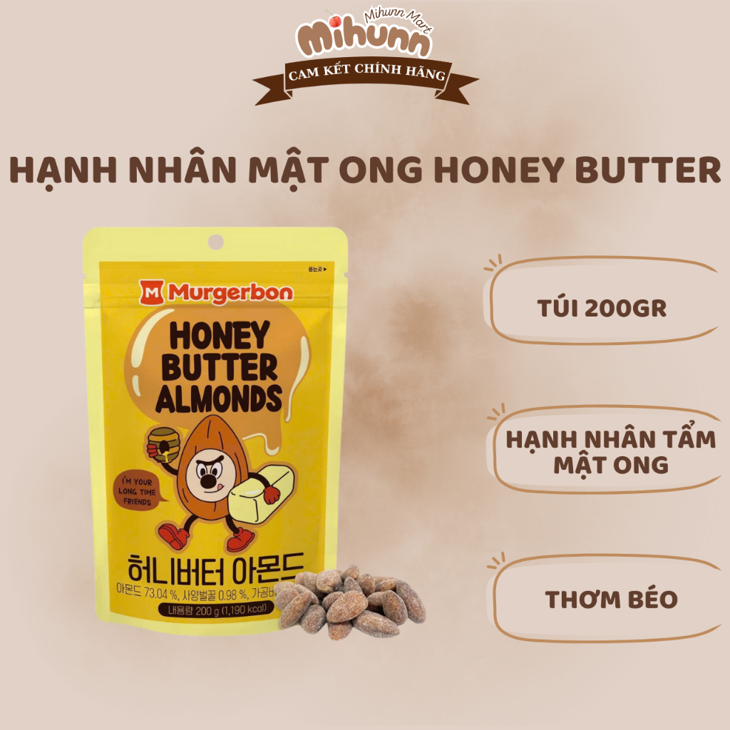 Hạt Hạnh Nhân Rang Bơ Mật Ong Honey Butter Almond Murgerbon 200g Hàn Quốc - MIHUN MART