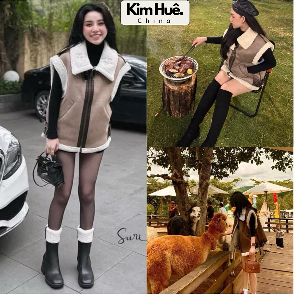 (Oder China) Áo khoác gile da lộn lót lông