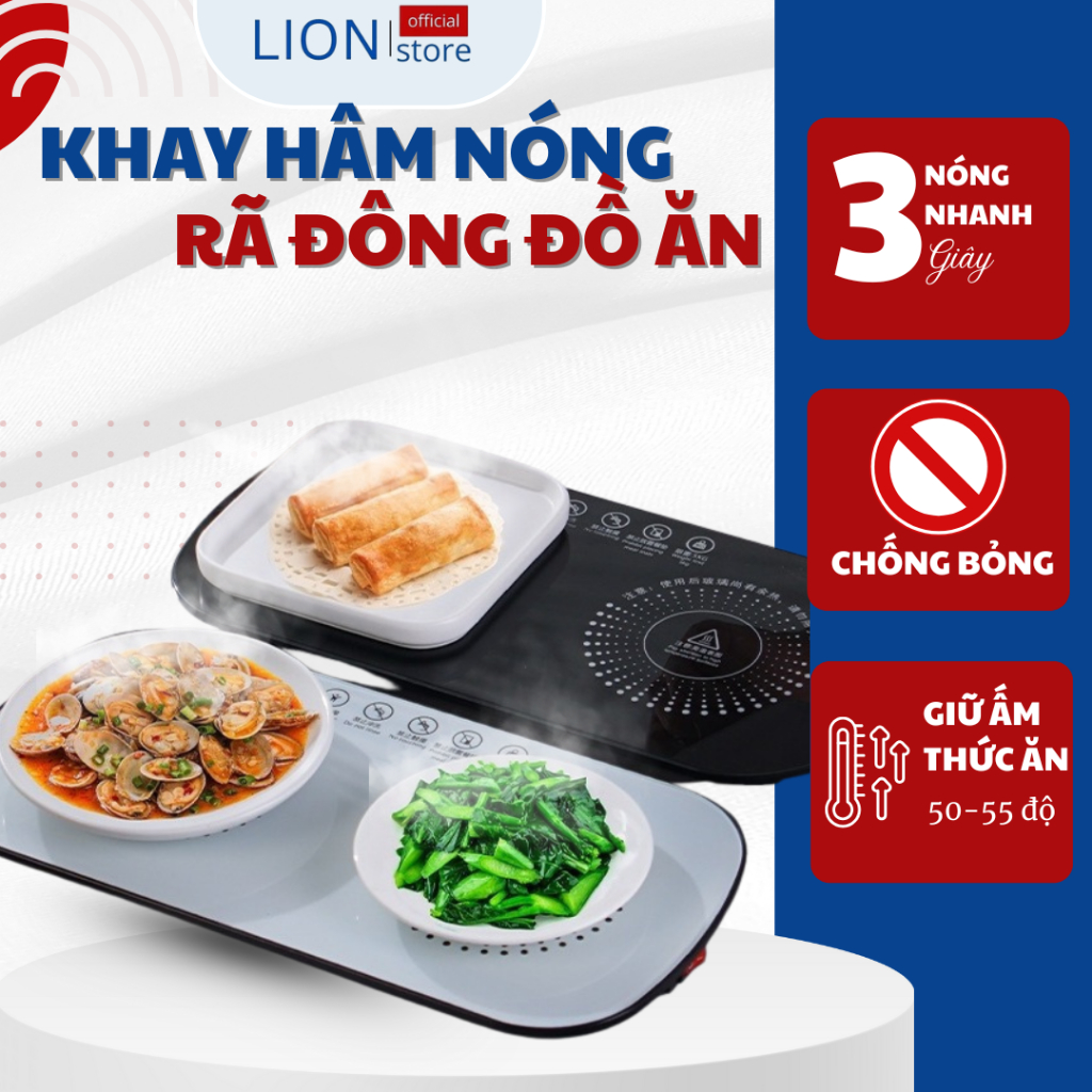 [𝐠𝐢𝐚𝐝𝐮𝐧𝐠𝐋𝐈𝐎𝐍] Khay Hâm Nóng Thức Ăn Đa Năng – Đế Giữ Nhiệt Đồ Uống, Mặt Kính Cường Lực Bền – Bảo Hàn