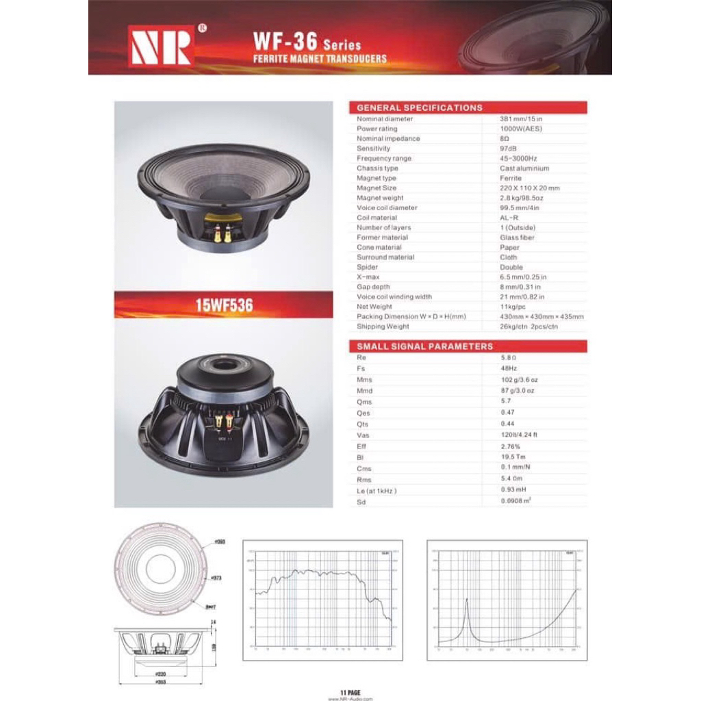 Loa Bass 40 NR, Model: 15WF536, từ 220 coil 100 nhôm dẹt (1 cái)