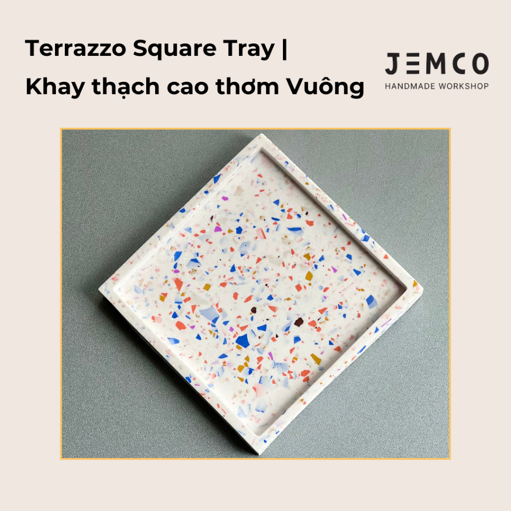 (P113) Khay Thạch Cao Thơm Hình Vuông Họa Tiết Terrazzo _ Terrazzo Square Tray Handmade by Jemco