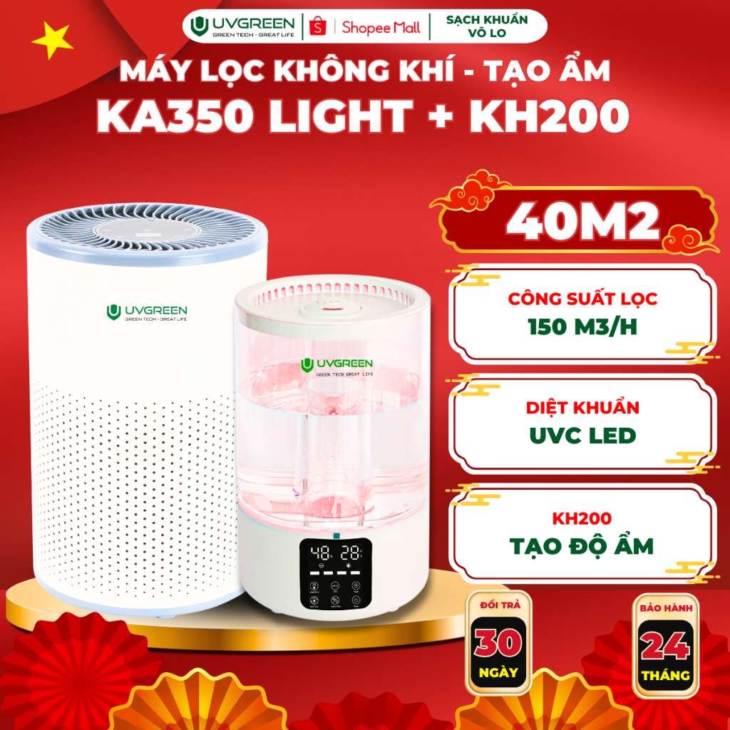 [UVG] Combo Máy Lọc Không Khí KA350 & Máy Phun Sương Tạo Ẩm KH200 - UVC LED - Lọc Sạch Bụi Mịn - Xôn