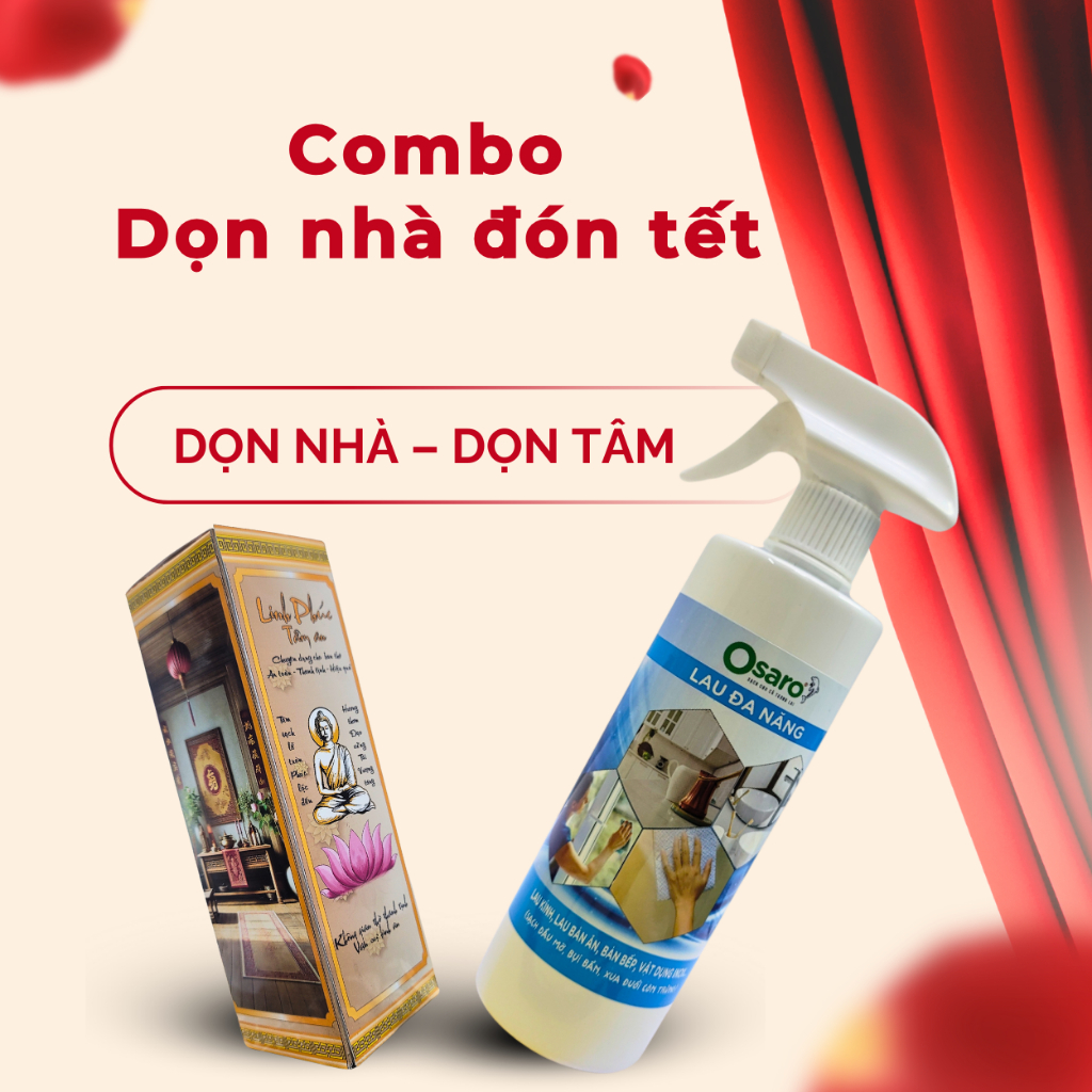 Combo Bao Sái Bàn Thờ & Lau Đa Năng OSARO - Dọn Nhà Đón Tết, Mùi Nhẹ, Dùng An Tâm