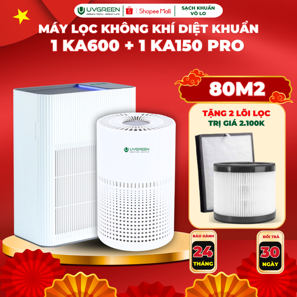 [UVG] [TẶNG 2 LỌC] Combo Máy Lọc Không Khí Diệt Khuẩn UVGREEN KA600 Và KA150 Pro, Công Nghệ UVC LED,