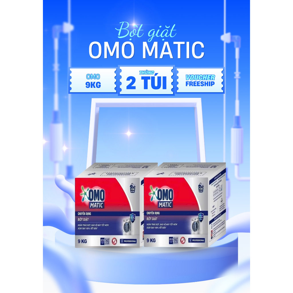 COMBO 2 Thùng Bột Giặt OMO 9kg Chuyên Dụng Dành Cho Máy Cửa Trên, Cửa Trước,Giặt Tay Không Mùi