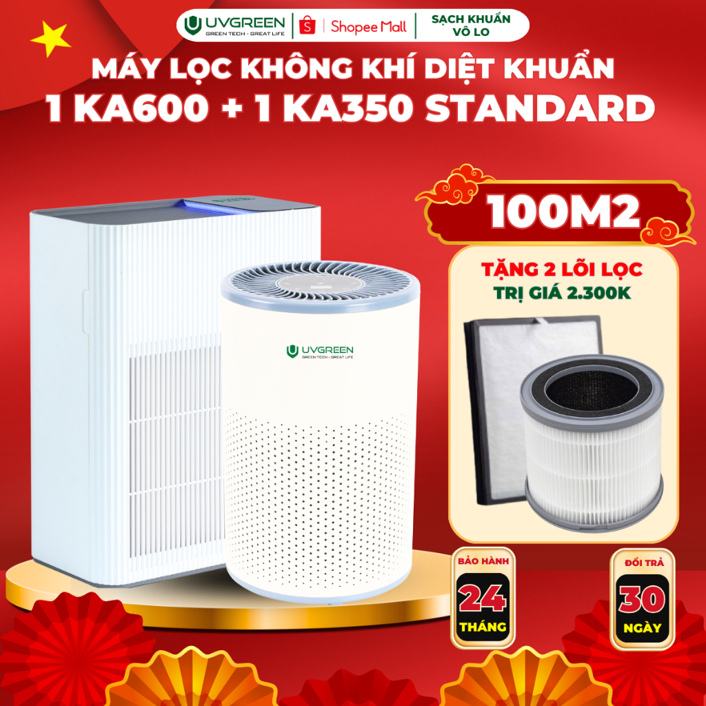 [UVG] [TẶNG 2 LỌC] Combo Máy Lọc Không Khí Diệt Khuẩn UVGREEN KA600 và KA350 Standard - Công Nghệ UV