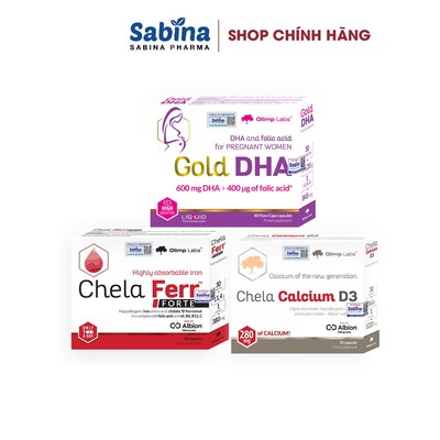 Bộ 3 Chela Ferr™ Forte 11,4g + Gold DHA 25,35g+Canxi Chela Calcium D3 36,6g(Olimp labs).Thực phẩm bảo vệ sức khỏe