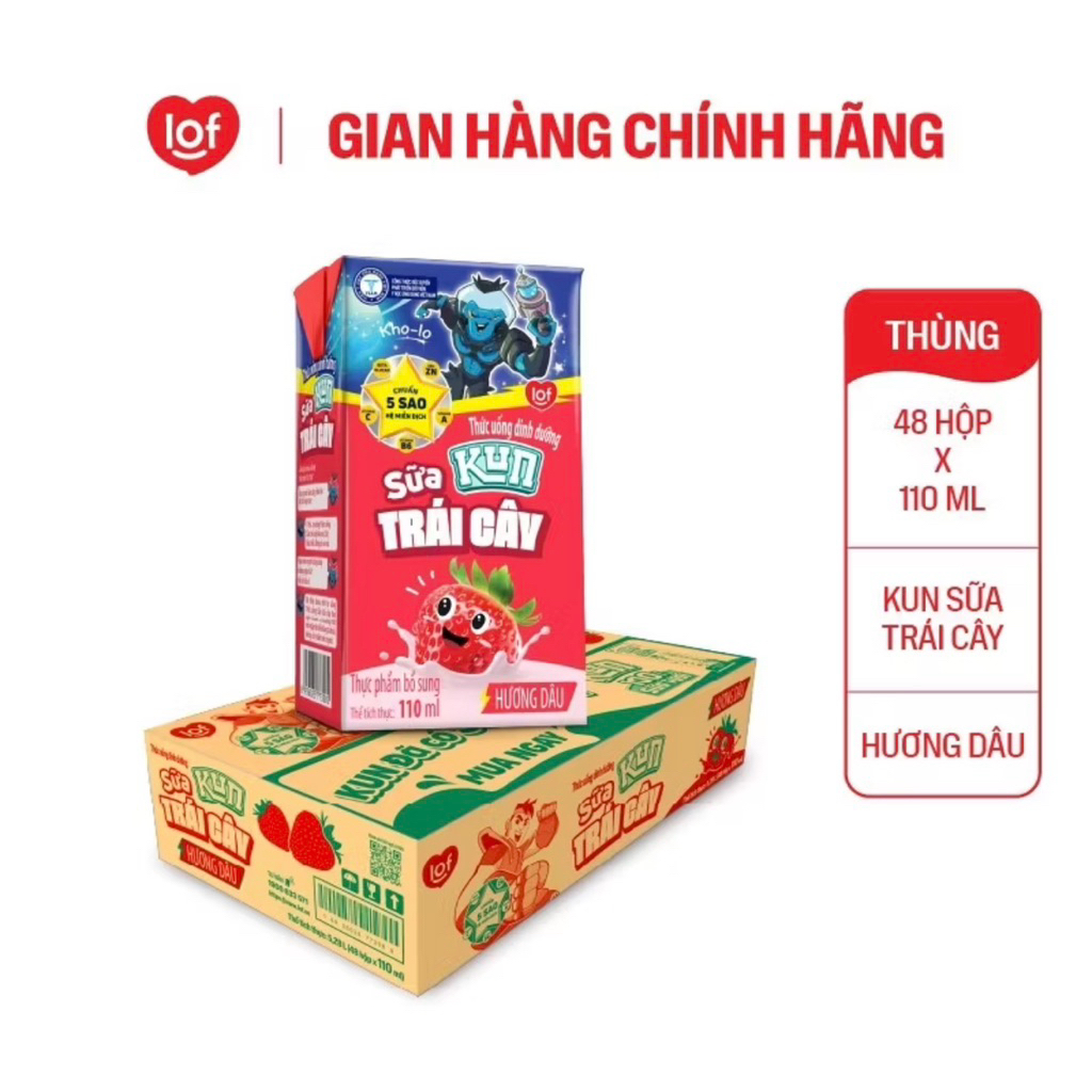 Sữa kun dâu 110ml 1 thùng 24 vỉ 48 hộp