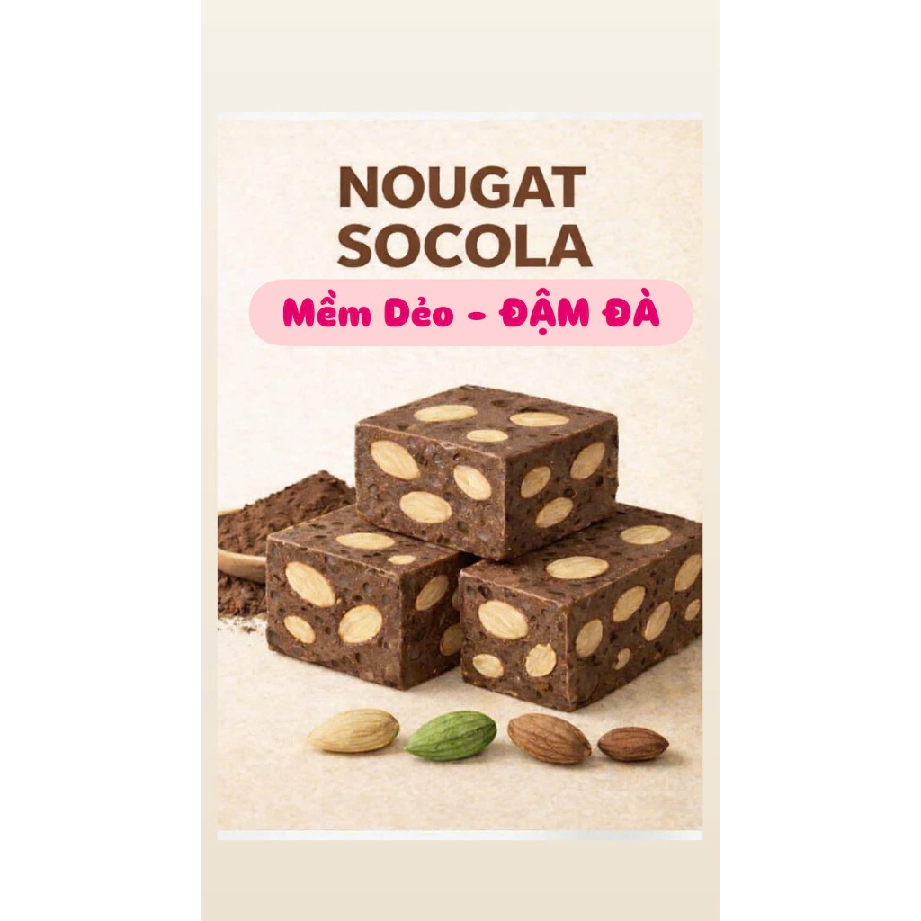 🍵 Kẹo Nougat VỊ SOCOLA – Dẻo mềm, đậm đà, SIÊU HẠT CHẤT LƯỢNG