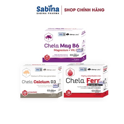 Bộ 3 Chela Ferr™ Forte(11,4g)- Chela Calcium D3 36,6mg-Chela-Mag B6 19,4g (Olimp Labs). Thực phẩm bảo vệ sức khỏe