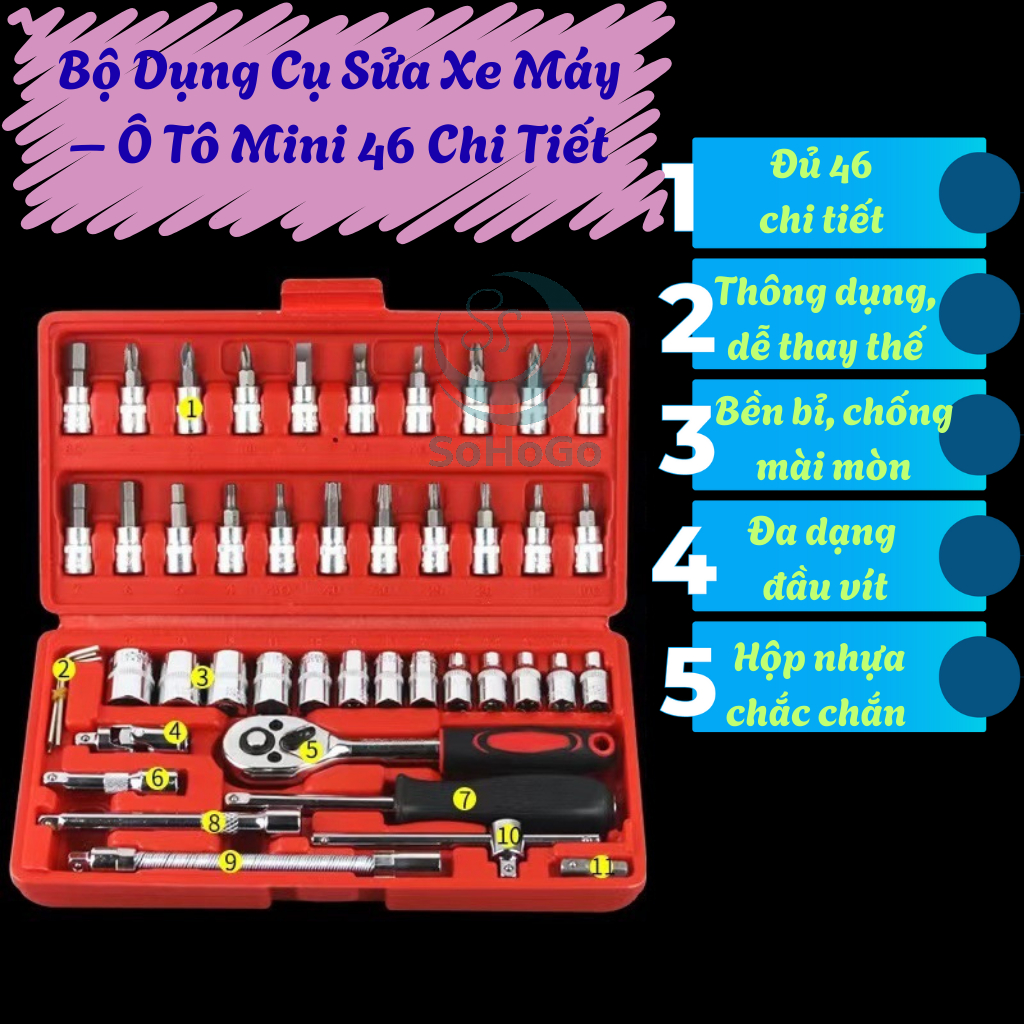 Bộ Dụng Cụ Sửa Chữa 46 Chi Tiết Mini -Bộ Tuýp Sửa Chữa Đa Năng 46 Món -Bộ Đồ Nghề Gia Đình 46 Chi Ti