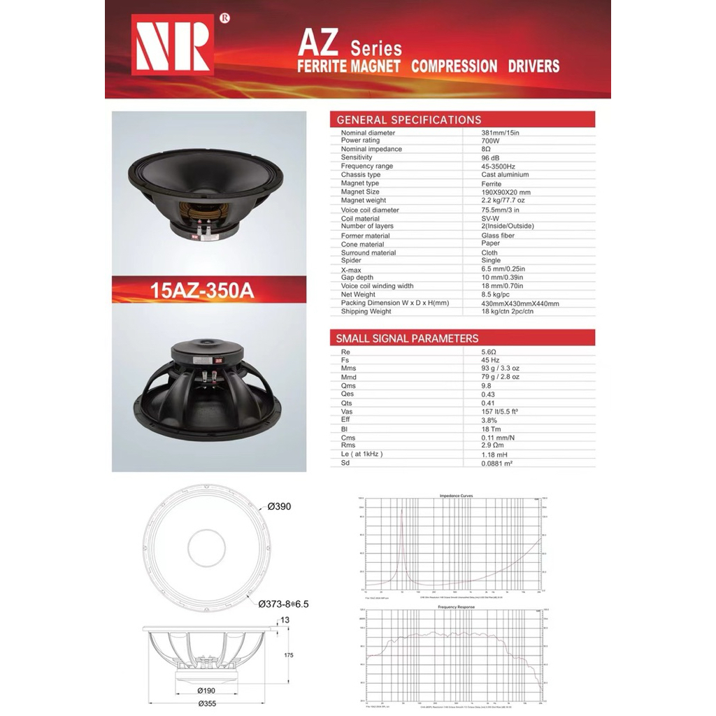 Loa Bass 40 NR, Model : 15AZ-350A, Từ 190 coil 76 (1 cái)