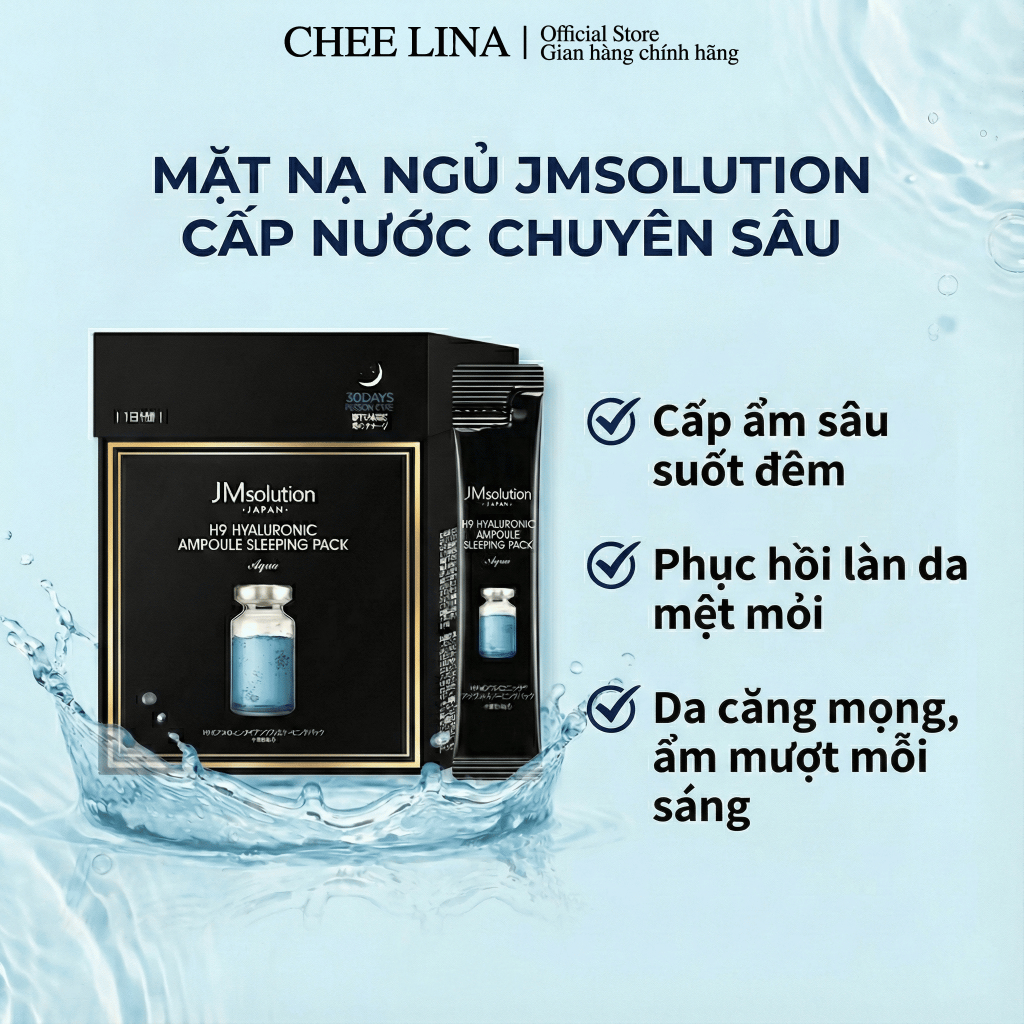 Mặt Nạ Ngủ Jmsolution H9 Hyaluronic Ampoule Sleeping Pack Aqua Cấp Nước - Hộp 30 Gói | Chee Lina Off