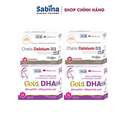 Combo 2H canxi Chela Calcium D3 và 2H Gold DHA. Thực phẩm bảo vệ sức khỏe Cho Bà Bầu Olimp Labs 36,6g