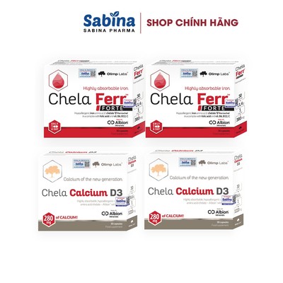 Combo 2h Chela Ferr™ Forte 11,4g và 2h Chela Calcium D3 36g (Oilmp Labs).Thực phẩm bảo vệ sức khỏe cho bà bầu, sau sinh