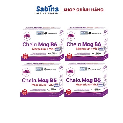 4 hộp Chela Mag B6 -  Magie Bisglycinate Chelate Albion (Olimp Labs) – Thực phẩm bảo vệ sức khỏe bổ sung Magie Hộp 30v