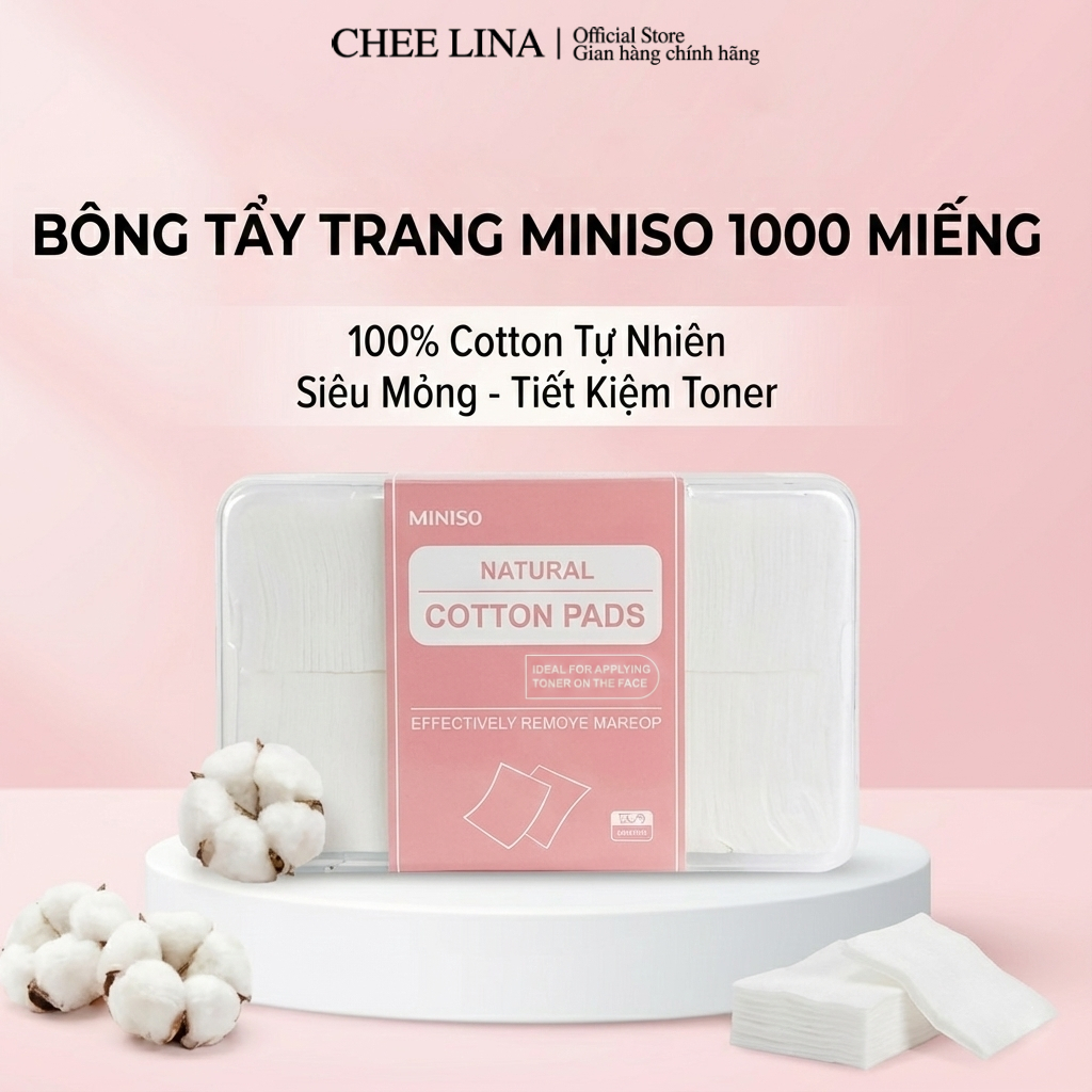 Bông Tẩy Trang Miniso Makeup Cotton 1000 Miếng Mềm Mịn Không Xơ Bông | Chee Lina Official Store