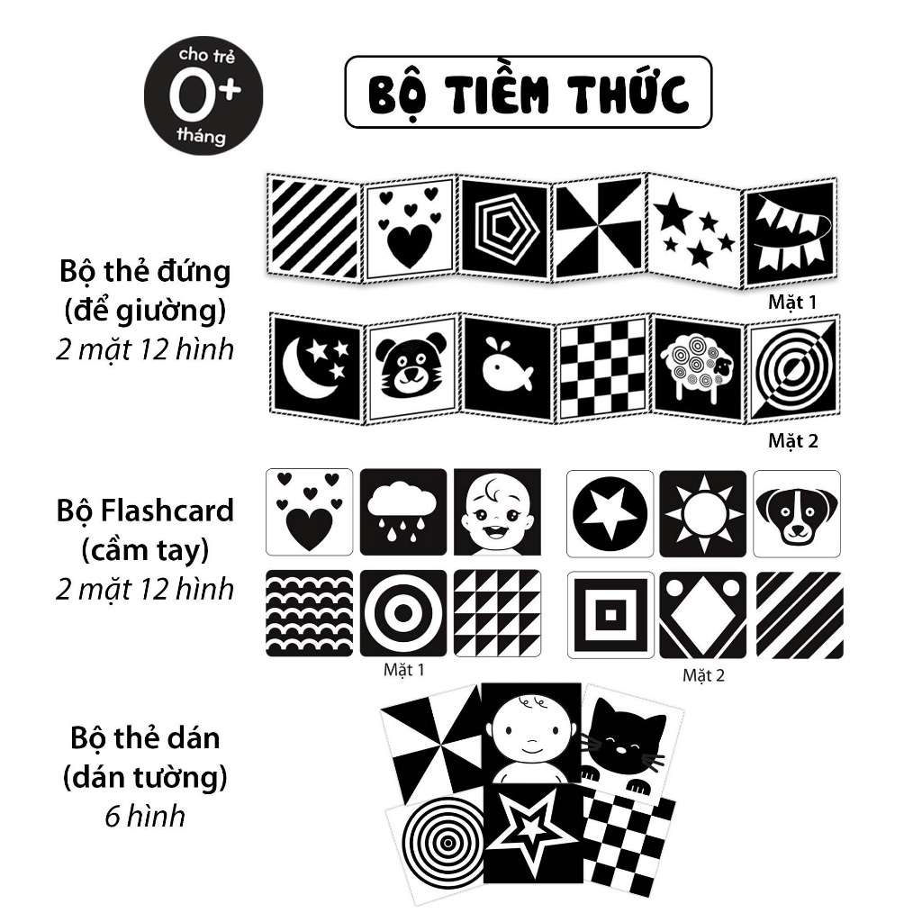 Bộ thẻ phát triển thị giác cho bé sơ sinh 0-3 tháng Bộ tiềm thức