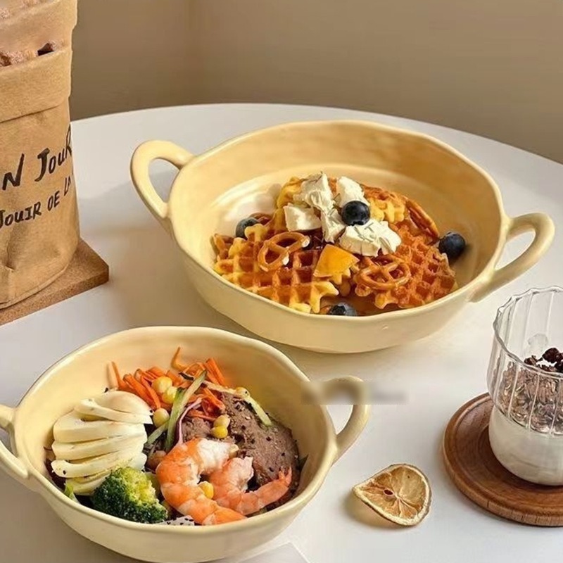 Bát Sứ 2 Quai Cao Cấp Dáng Lạ Cute, Bát Sữa Chua – Mì – Soup Gia Đình, GỐM SỨ DECOR, QUÀ TẶNG