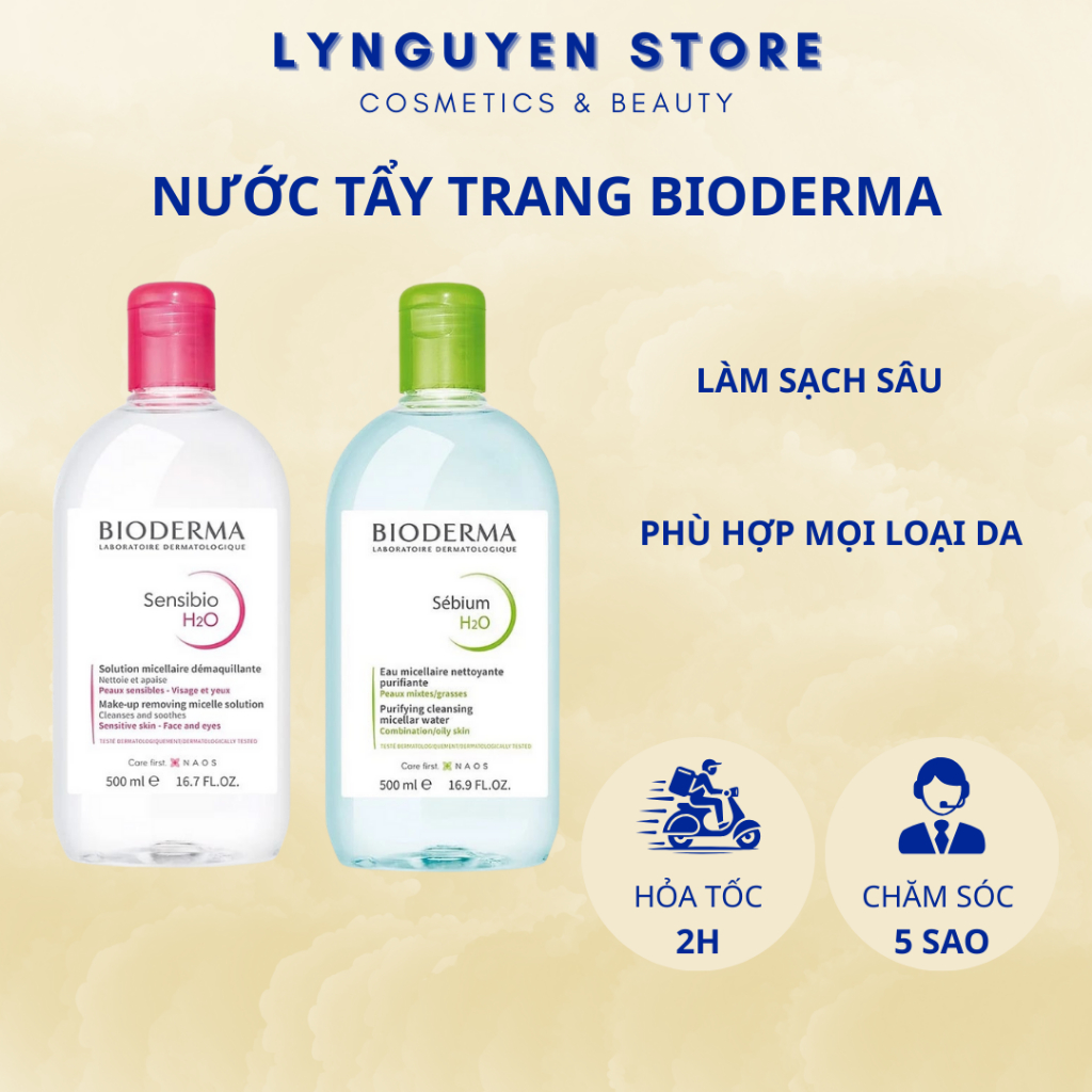 BIODERMA Nước Tẩy Trang Sebium H2O 500ml  Cho Da Dầu Mụn & Da Nhạy Cảm,Sạch Sâu Lành Tính - LyNguyen