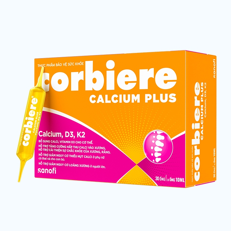 Corbiere Calcium Plus Sanofi 30 ống x 10ml - Bổ sung calci, vitamin D3 k2 cho cơ thể