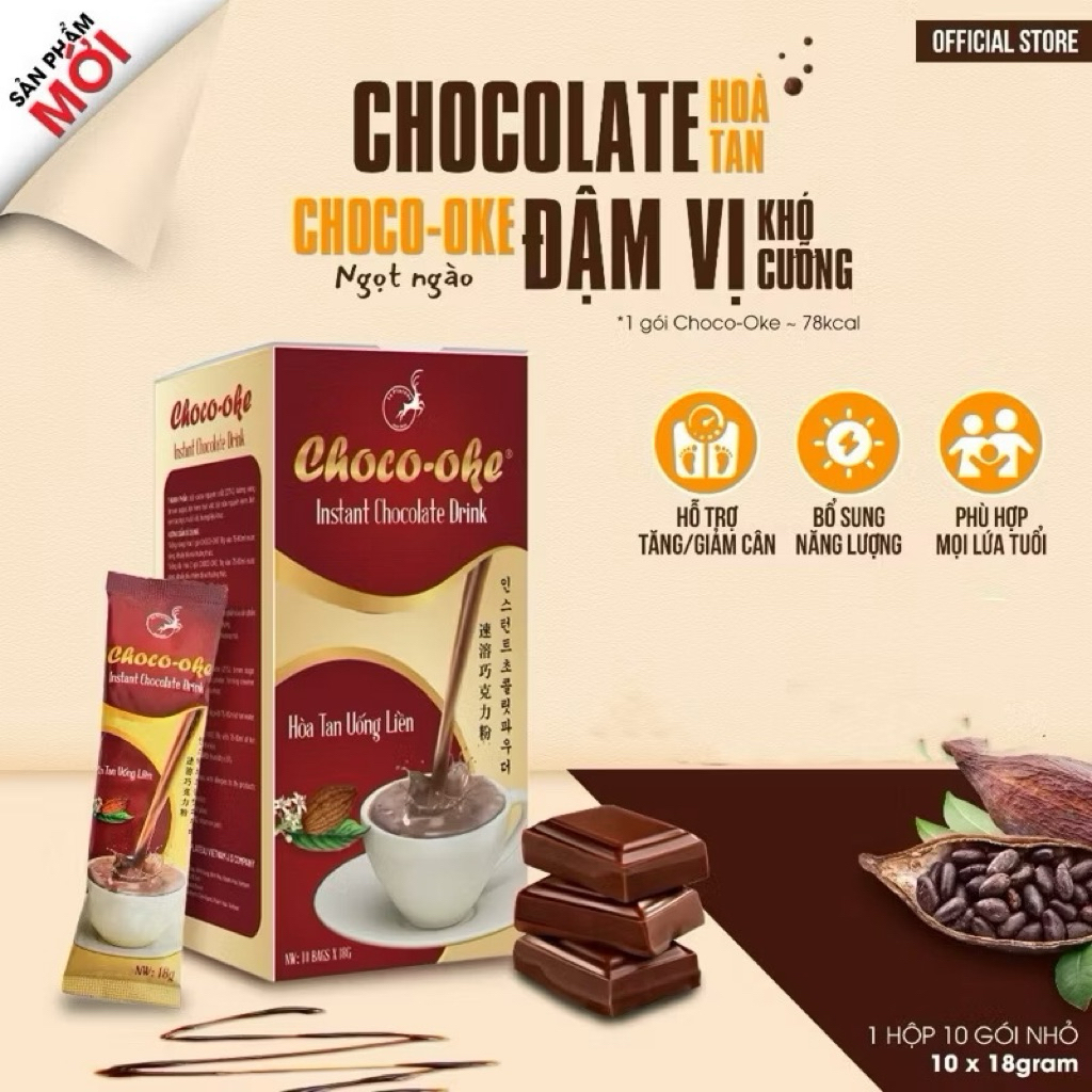 Socola Hòa Tan Uống Liền CHOCO-OKE, Socola Hòa Tan Đặc Biệt Thơm Ngon Tiện Lợi, Le Plateau Coffee