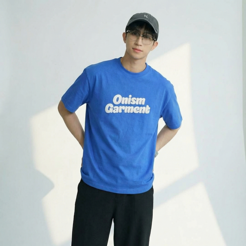 Áo thun basic Onism Stu  xanh coban - unisex form rộng cotton 240gsm in logo lụa 3 lớp bền màu