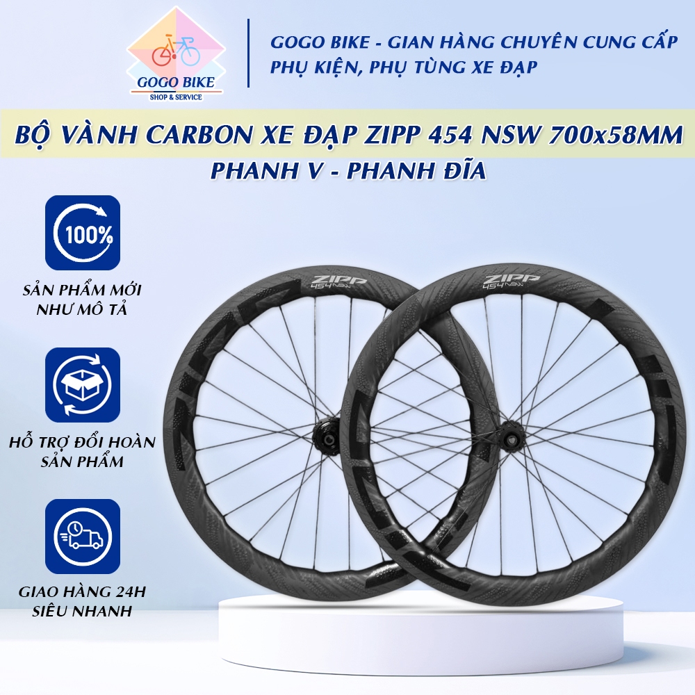 [GoGo Bike] Bộ vành Carbon xe đạp road ZIPP 454 700Cx58mm - Hub Carbon (Mẫu Mới)