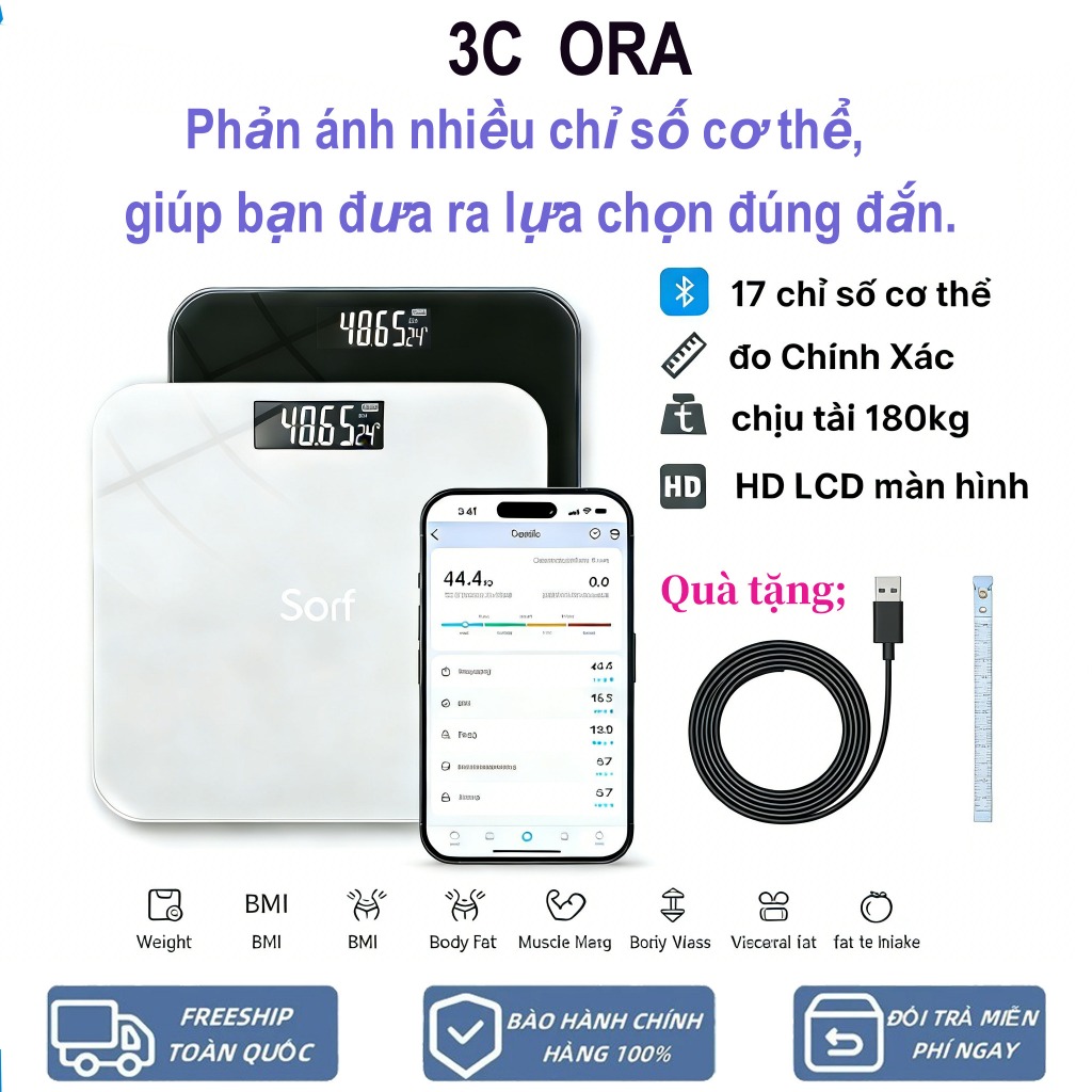 Cân Sức Khỏe Bluetooth Thông Minh 180kg – Đo 21 Chỉ Số Cơ Thể, Cảm Biến Nhạy, Đo Chuẩn, Kết Nối APP, Sạc USB, Mặt Kính C