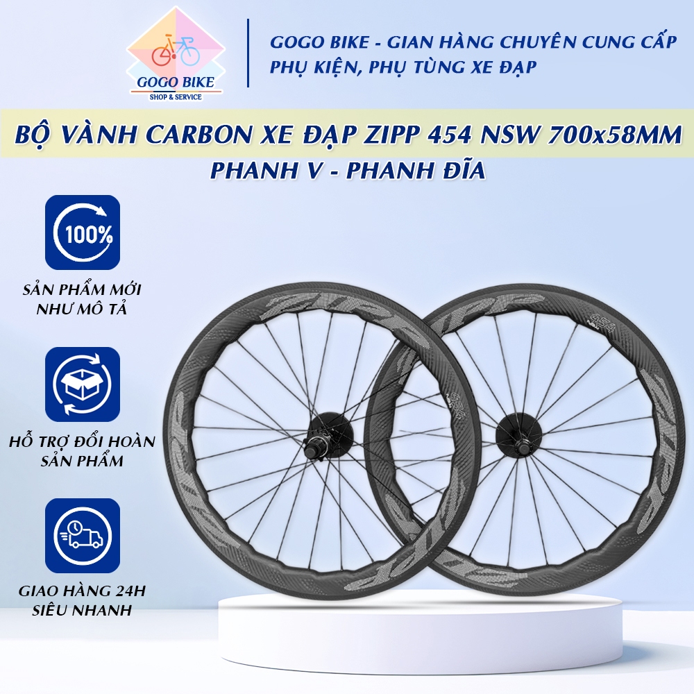 [GoGo Bike] Bộ vành Carbon xe đạp road ZIPP 454 700Cx58mm - Hub Carbon