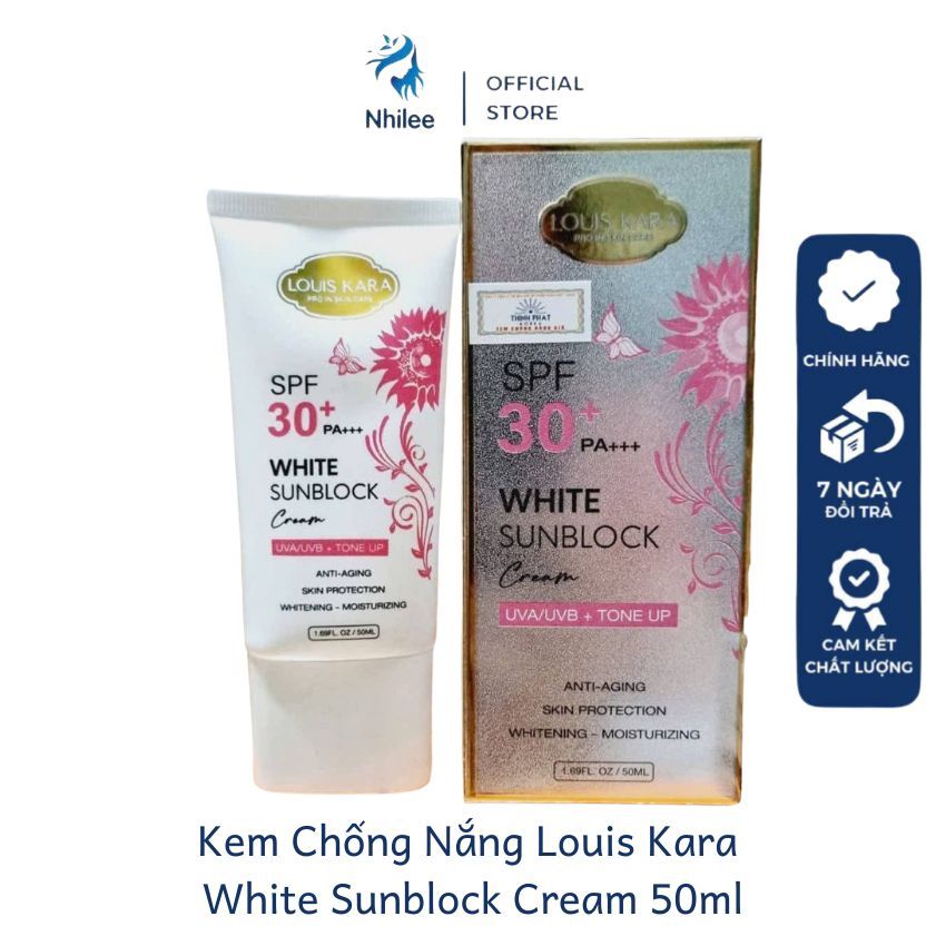 Kem chống nắng Louis Kara White Sunblock Cream TN161 giúp bảo vệ da SPF 30+ PA+++, dưỡng trắng 50ml