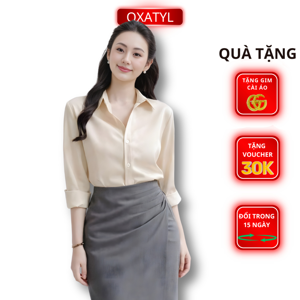 Áo sơ mi lụa cao cấp Oxatyl M12 tay dài chất vải lụa mềm mại cổ đức phong cách thời trang công sở | BigBuy360 - bigbuy360.vn