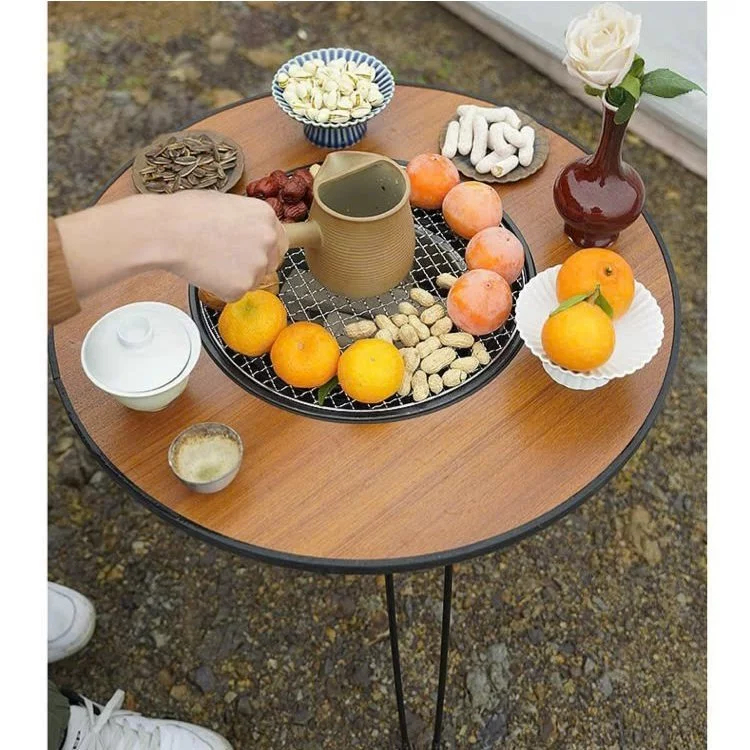 Bếp nướng than hoa gấp gọn ngoài trời du lịch dã ngoại tiện lợi,Bàn nướng tích hợp bàn trà BBQ bếp gỗ