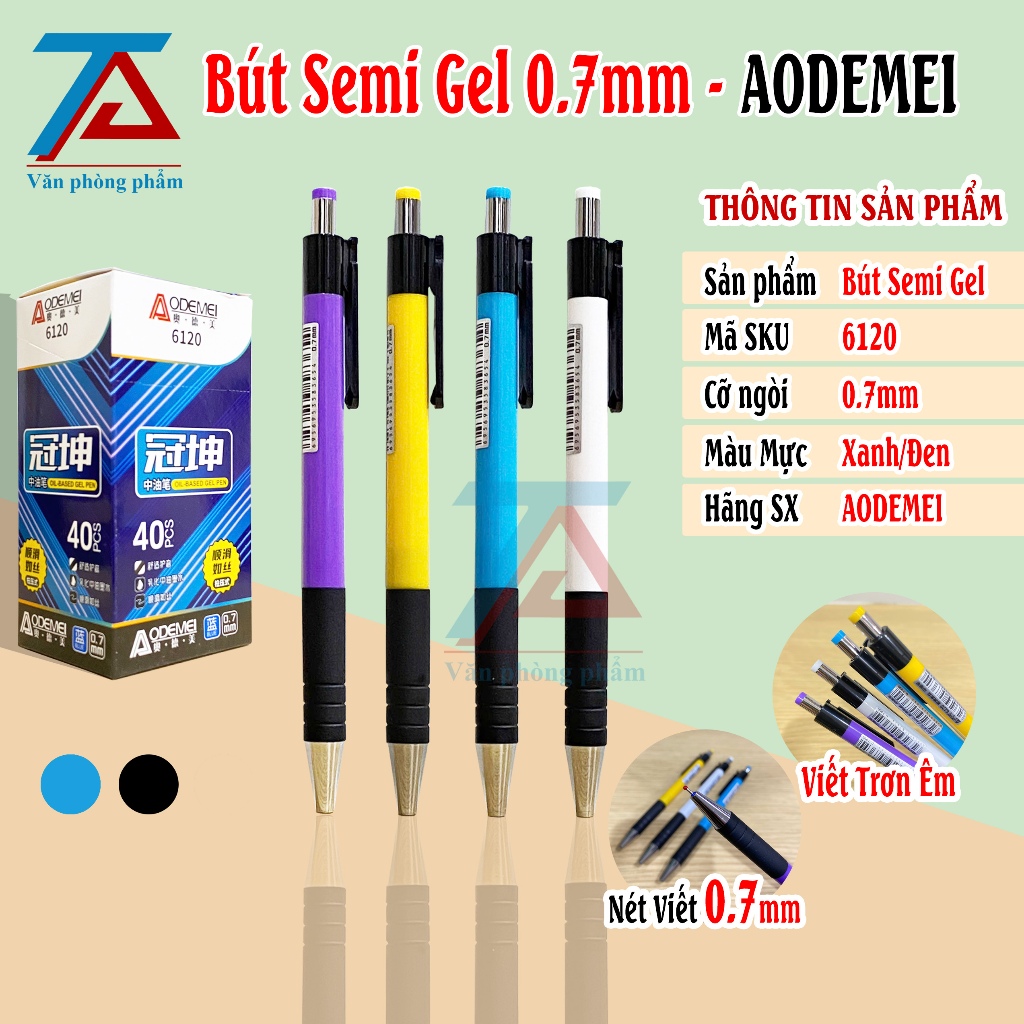 Set 20/40 Bút Semi Gel AODEMEI 6120, Ngòi 0.7mm, Mực Xanh/Đen Viết Trơn,Nhanh Khô - VPP Trường Anh