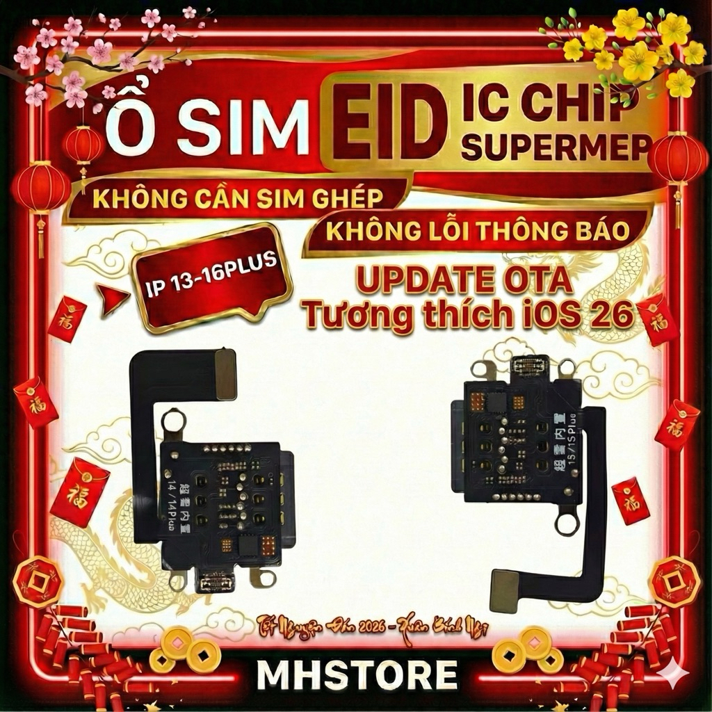 Ổ SIM IC EID cho ip13-16plus của Heicard-Tích Hợp Sẵn IC EID SuperMep- Có Thể Lắp 1-2 SIM Không Cần 